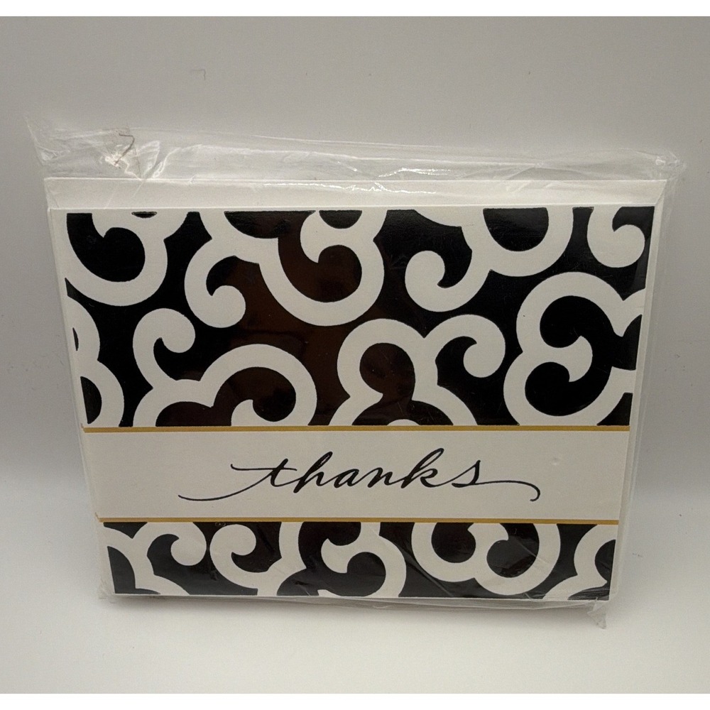 Hallmark Thank You Notecards 10ct Black & White Scroll Blank Inside + Envelopes
